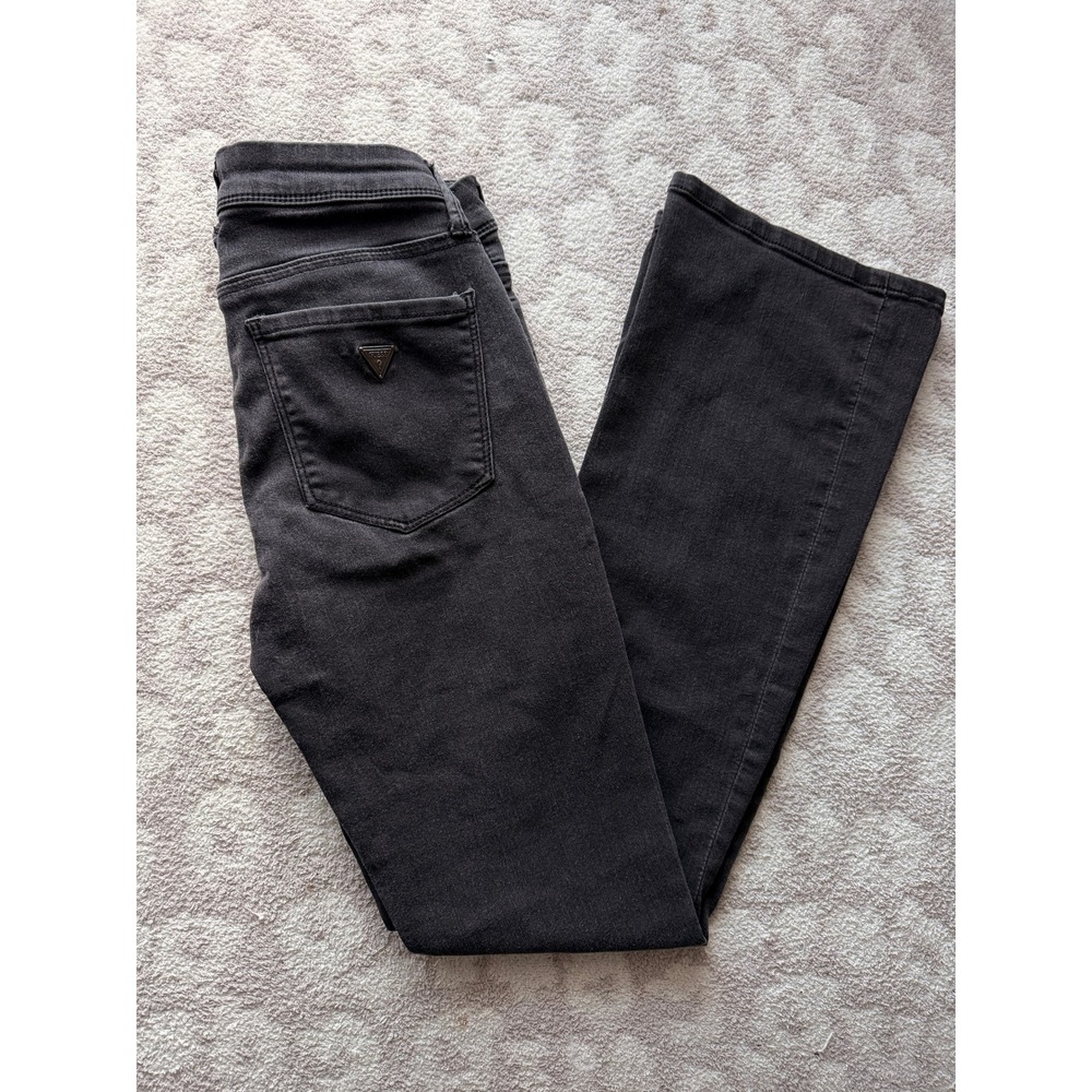 Vintage GUESS Black Flare Jeans Y2K 90s Low Rise Triangle Logo Women's size 26 - Picture 3 of 5